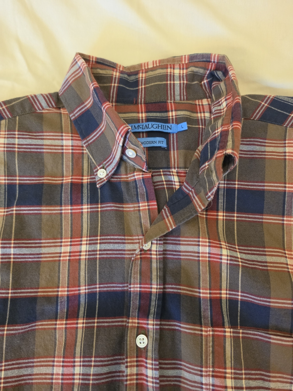 J. McLaughlin Men's Brown Plaid Button-Down Shirt - Modern Fit, Large